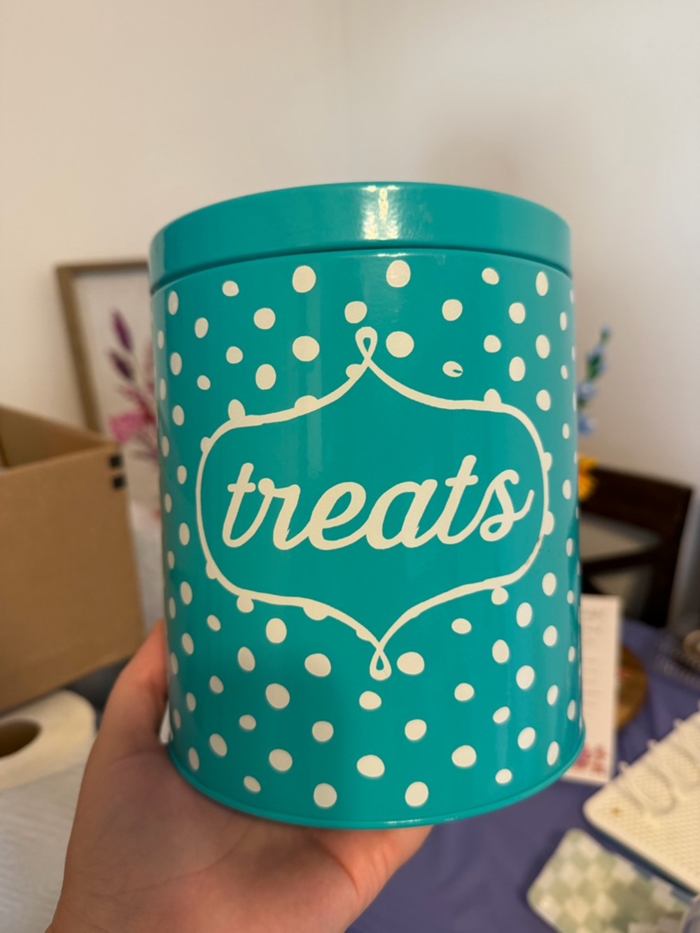 The Pioneer Woman Teal Polka Dot 'treats' Dog Treat Canister